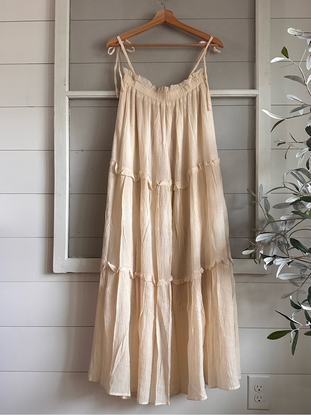 Women’s Cream Maxi Dress with Tie Straps - Picture 5 of 7